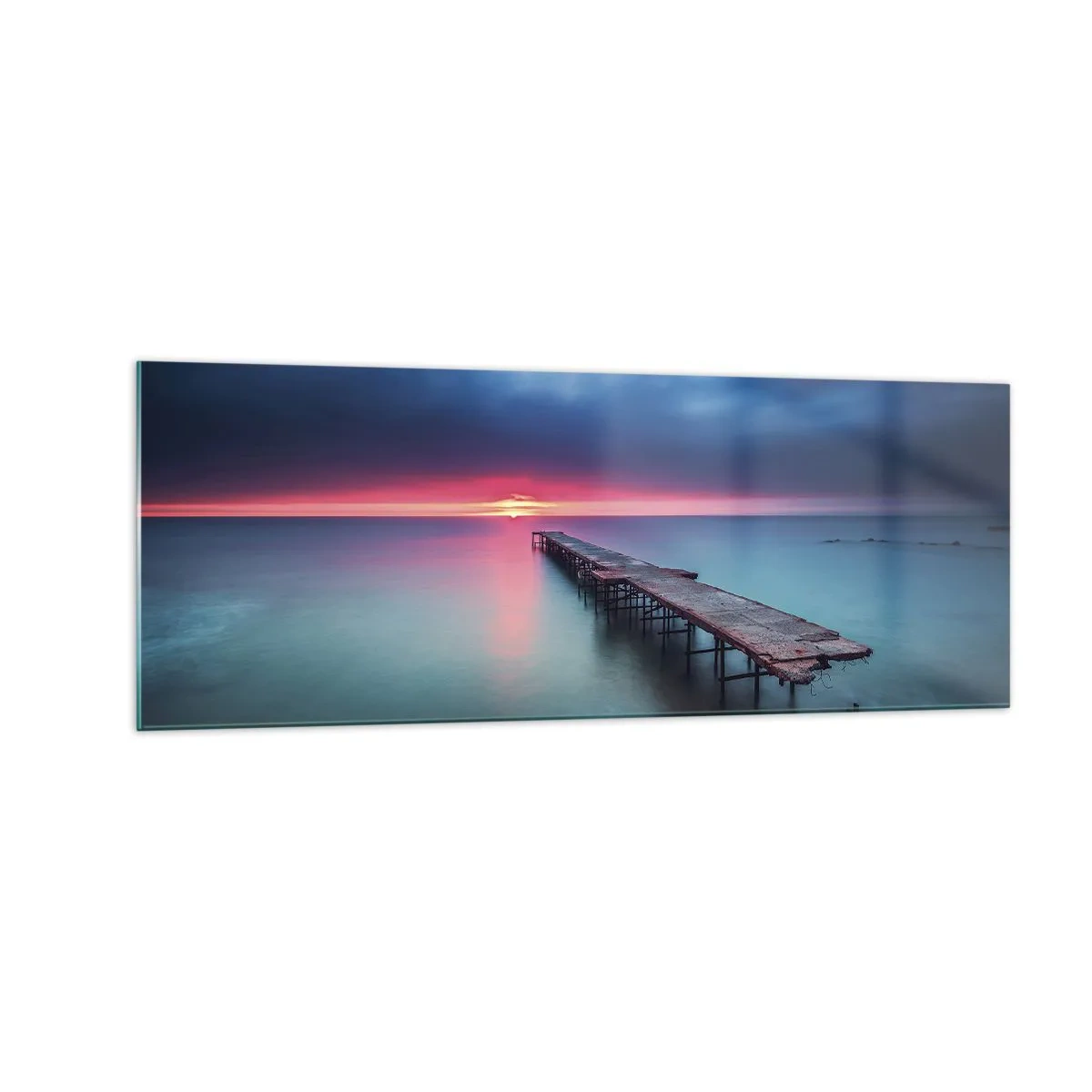 Impression sur verre - Image sur verre - Une jetée en bois menant directement à la mer au coucher du soleil - 140x50cm - Entre le ciel et la terre - Décoration murale moderne pour le salon et la chambre ARTTOR