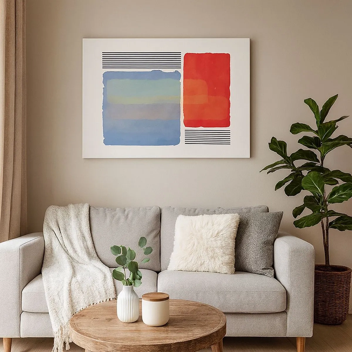 Impression sur toile - Image sur toile - Composition géométrique avec des blocs et des lignes colorés - 70x50cm - Esprit et lettre de la géométrie - Décoration murale moderne pour le salon et la chambre ARTTOR