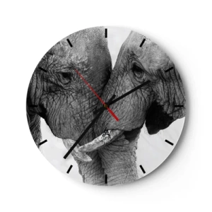 Horloge murale - Pendule murale - Deux éléphants avec leurs trompes entrelacées dans un geste tendre - 30x30cm - Confession sincère - Décoration murale moderne pour le salon, la cuisine et la chambre ARTTOR