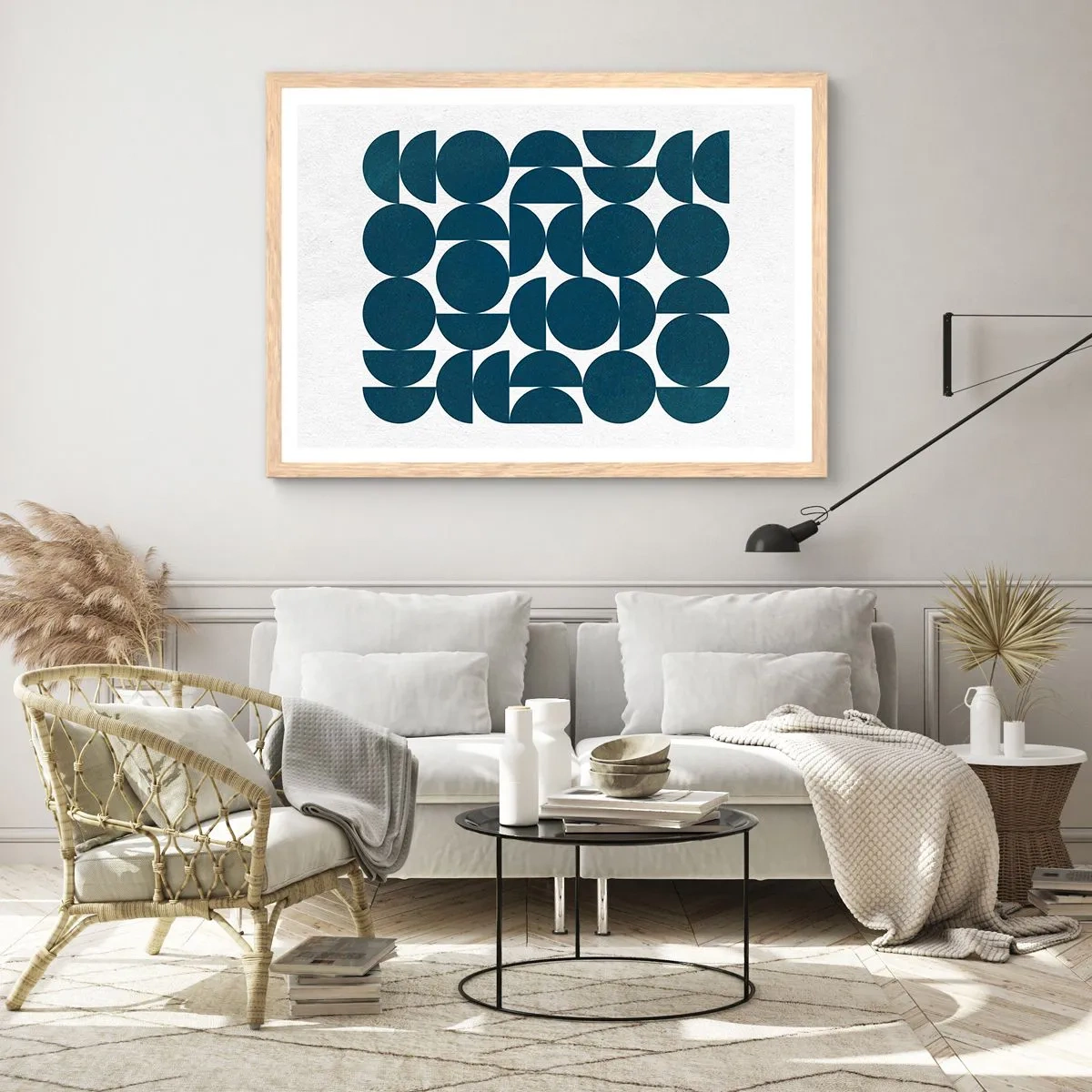 Affiche dans un chêne clair - Poster - Cercles et demi-cercles - 40x30 cm