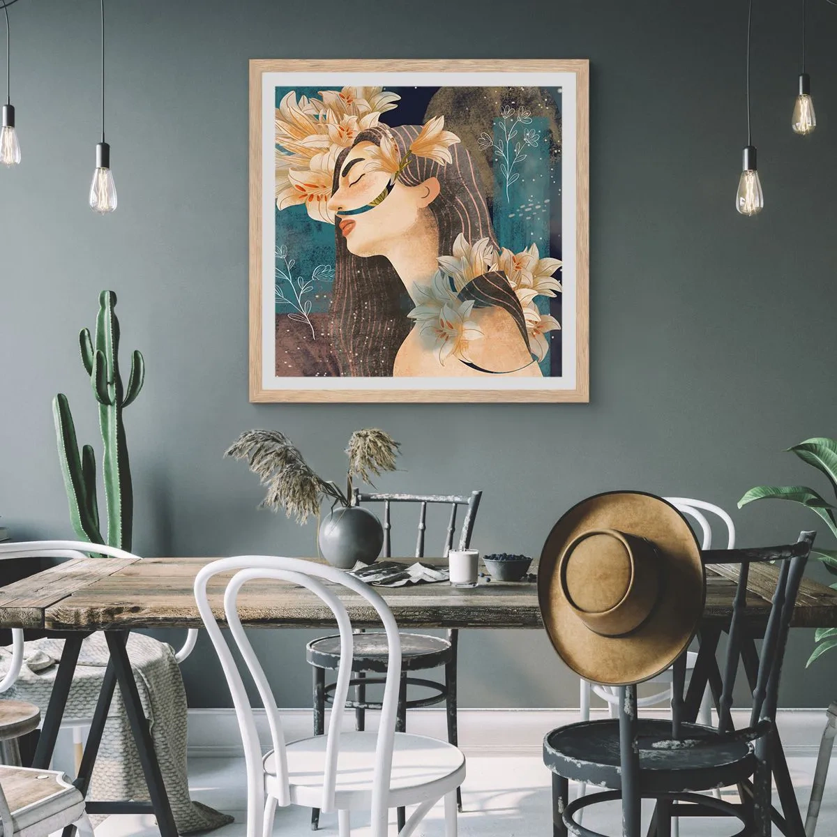 Affiche dans un chêne clair - Poster - Conte de fée sur la princesse lilas - 40x40 cm