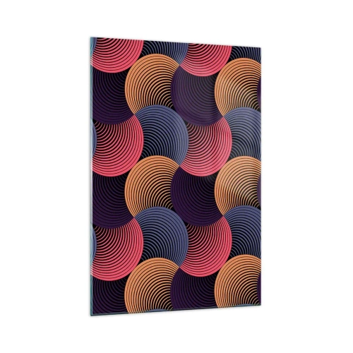 Impression sur verre - Image sur verre - Cercles géométriques dans des tons de rose, violet et or - 70x100cm - Dans un rythme circulaire - Décoration murale moderne pour le salon et la chambre ARTTOR