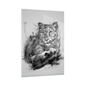 Impression sur verre - Image sur verre - Un dessin d'un tigre dans un style monochrome sur un fond clair - 50x70cm - Oui, j'écoute attentivement - Décoration murale moderne pour le salon et la chambre ARTTOR