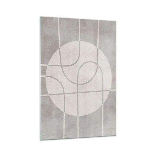Impression sur verre - Image sur verre - Motif géométrique dans les tons de gris et de blanc - 70x100cm - Circulaire et tout droit - Décoration murale moderne pour le salon et la chambre ARTTOR