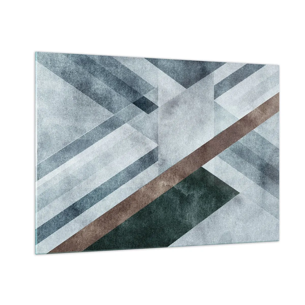 Impression sur verre - Image sur verre - Abstraction géométrique dans des tons froids avec un accent vert foncé - 100x70cm - Élégance sophistiquée de la géométrie - Décoration murale moderne pour le salon et la chambre ARTTOR