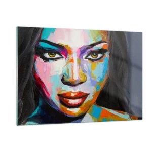 Impression sur verre - Image sur verre - Un portrait coloré d'une femme dans un style distinctif - 120x80cm - Il est impossible de le quitter les yeux - Décoration murale moderne pour le salon et la chambre ARTTOR