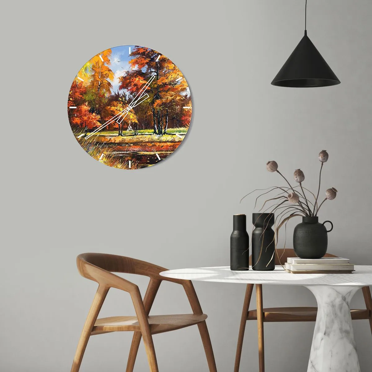 Horloge murale - Pendule murale - Paysage en or et bronze - 30x30 cm