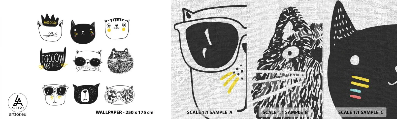 Échantillon de Papier Peint Premium Canvas - Tous les autres - Chat, Illustration, Graphique - 100x30 cm