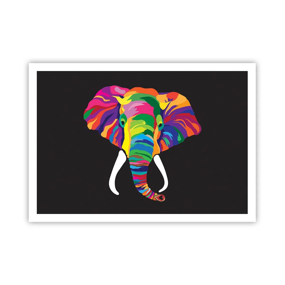 Affiche - Poster - Une image colorée d'un éléphant sur fond noir - 100x70cm - L'éléphant qui aimait se baigner dans un arc-en-ciel - Décoration murale moderne pour le salon et la chambre ARTTOR