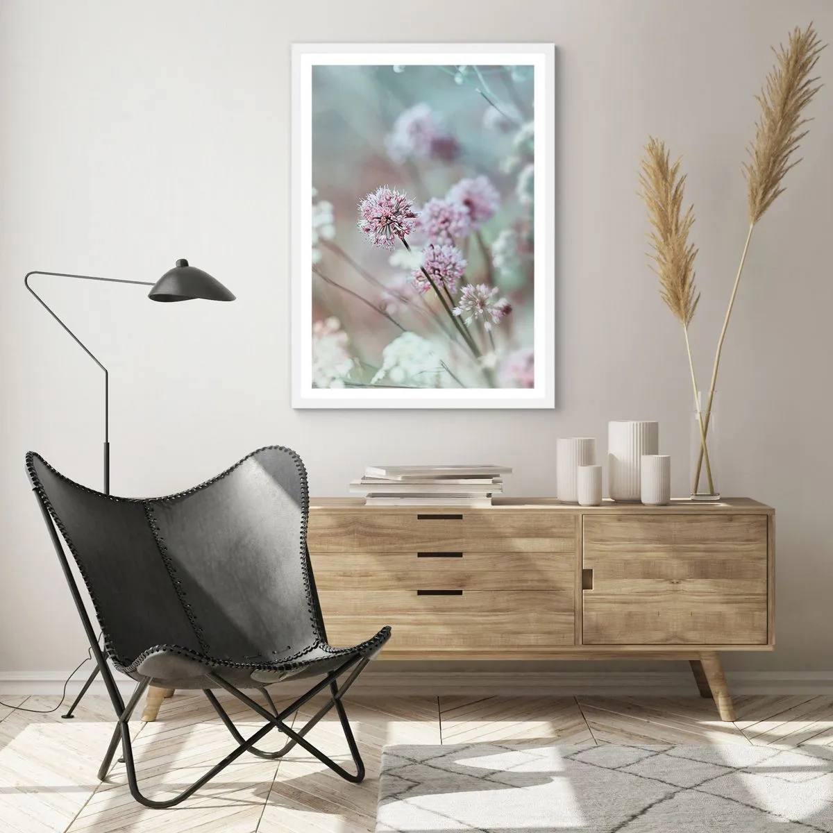 Affiche dans un cadre blanc - Poster - Herbes douces en filigrane - 70x100 cm
