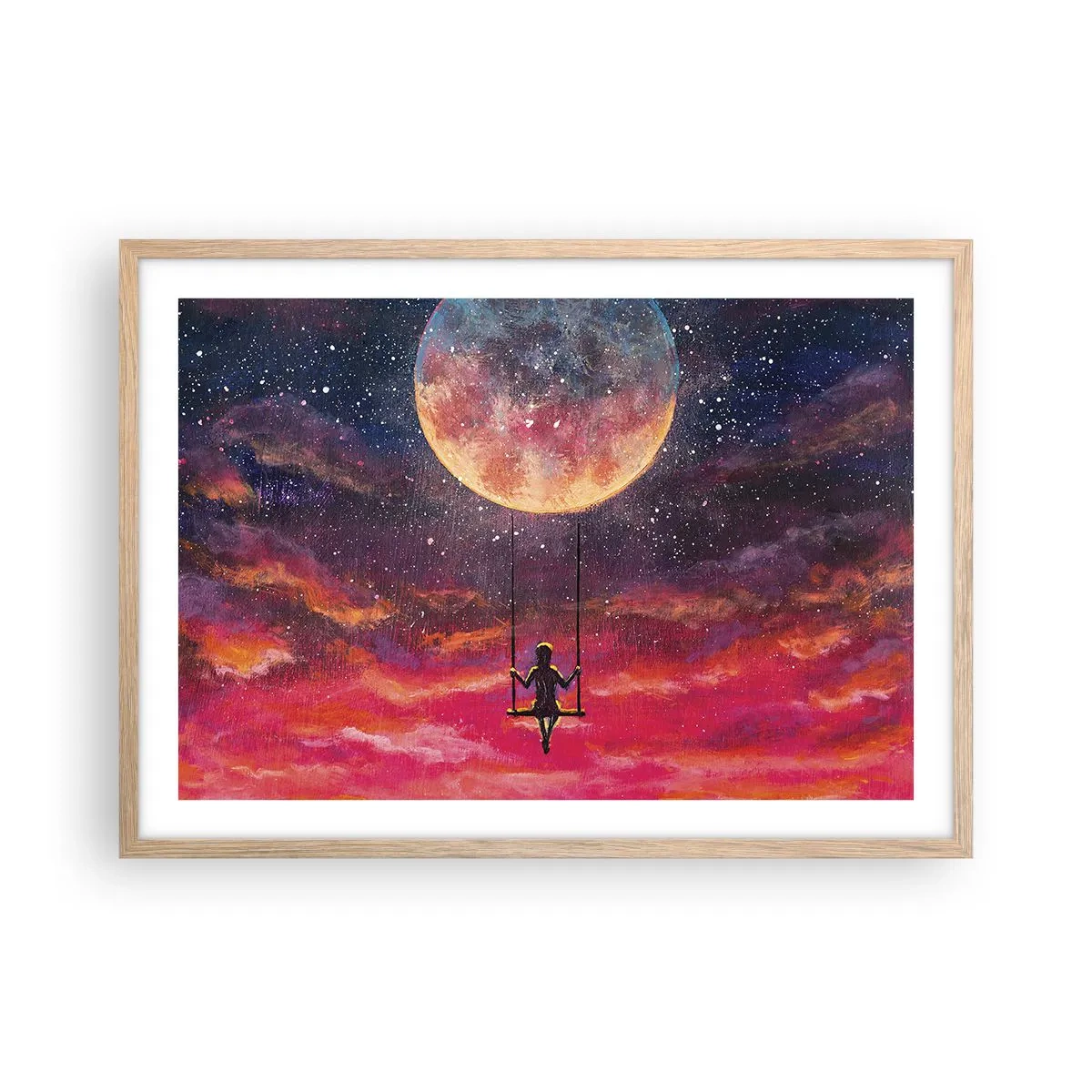 Affiche dans un chêne clair - Poster - Se balancer dans les nuages - 70x50 cm