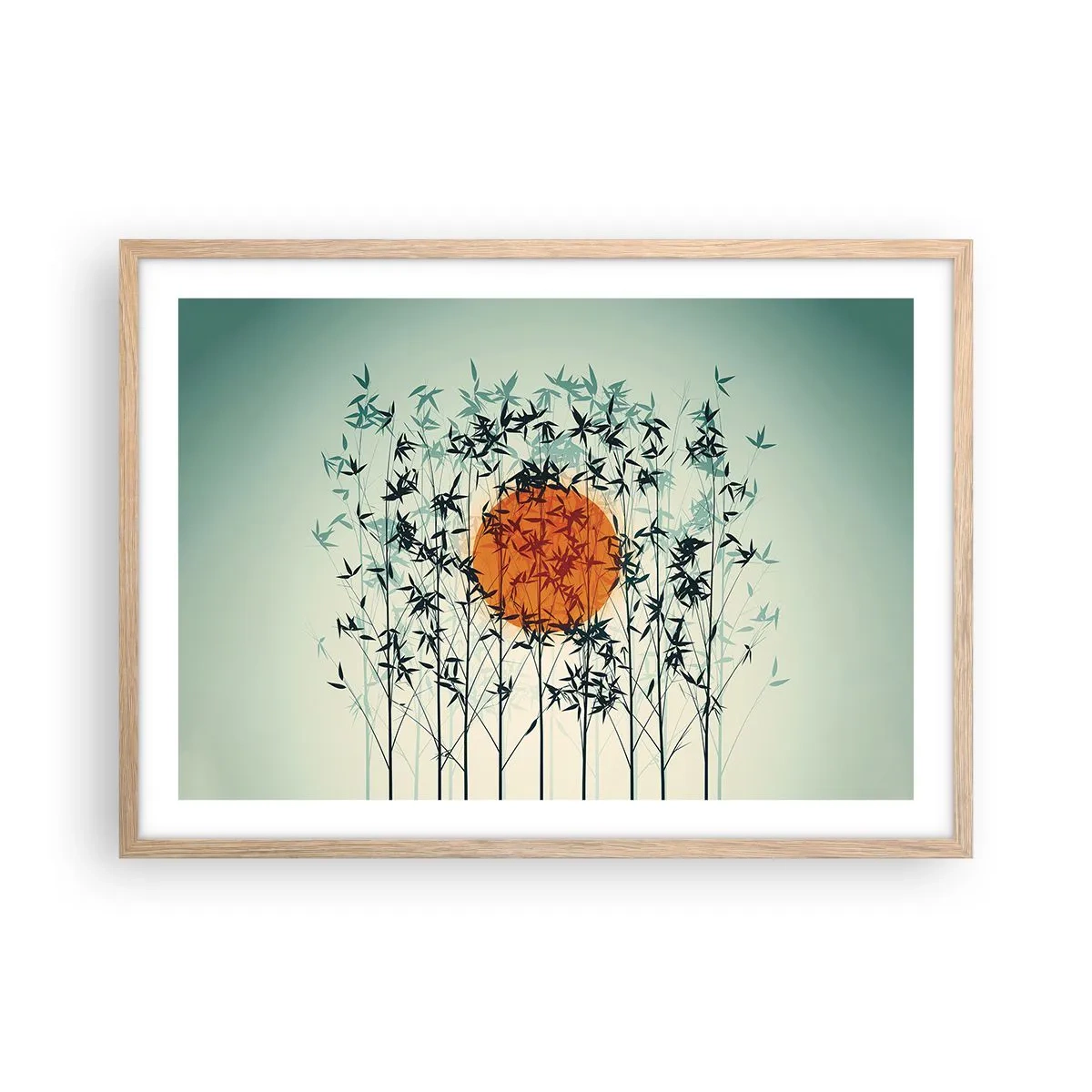 Affiche dans un chêne clair - Poster - Soleil japonnais - 70x50 cm