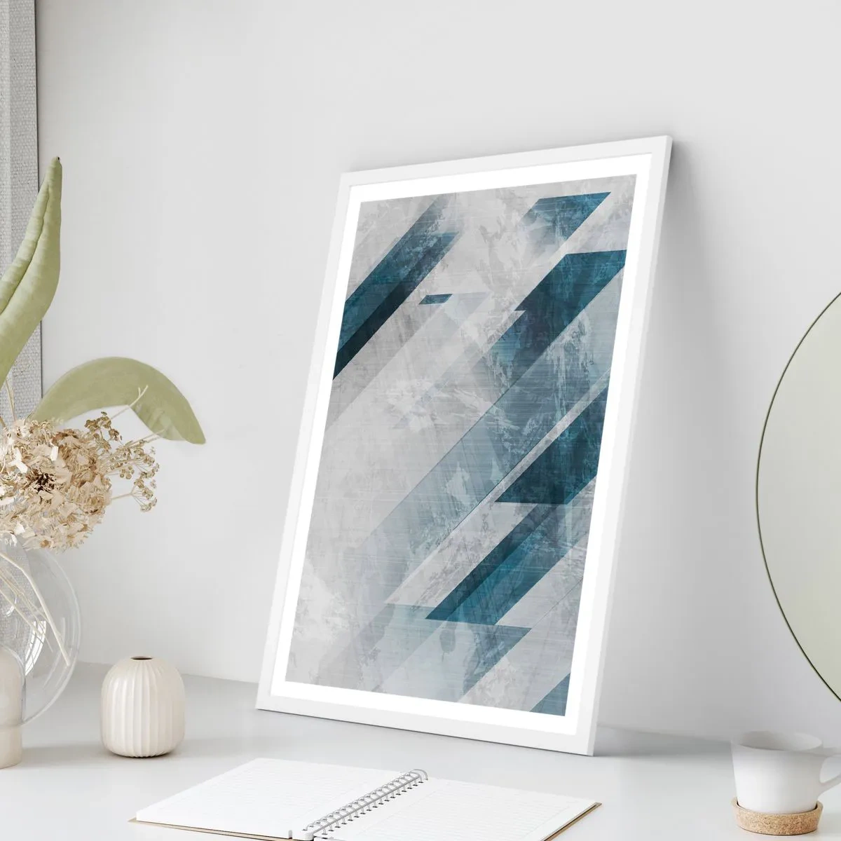 Affiche dans un cadre blanc - Poster - Composition spatiale - mouvement gris - 40x50 cm