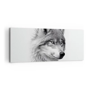 Impression sur toile - Image sur toile - Un portrait réaliste d'un loup dans des tons de gris. - 120x50cm - Alpha – sans aucun doute - Décoration murale moderne pour le salon et la chambre ARTTOR