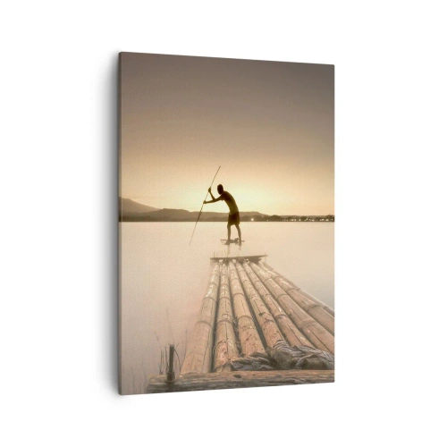 Impression sur toile - Image sur toile - Homme sur un radeau au coucher du soleil - 50x70cm - Avant la fin du jour - Décoration murale moderne pour le salon et la chambre ARTTOR