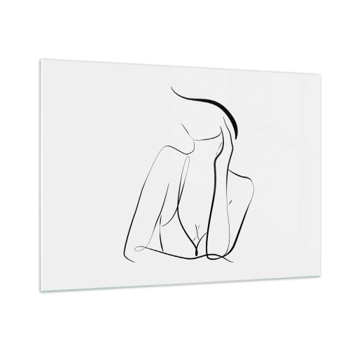 Impression sur verre - Image sur verre - Une ligne simple montrant le contour du corps dans des tons de noir et blanc - 100x70cm - Sur les vague d'un rêve - Décoration murale moderne pour le salon et la chambre ARTTOR