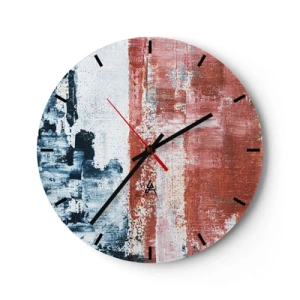 Horloge murale - Pendule murale - Composition abstraite dans les tons de bleu et de rouge - 30x30cm - Moitié-moitié abstrait - Décoration murale moderne pour le salon, la cuisine et la chambre ARTTOR