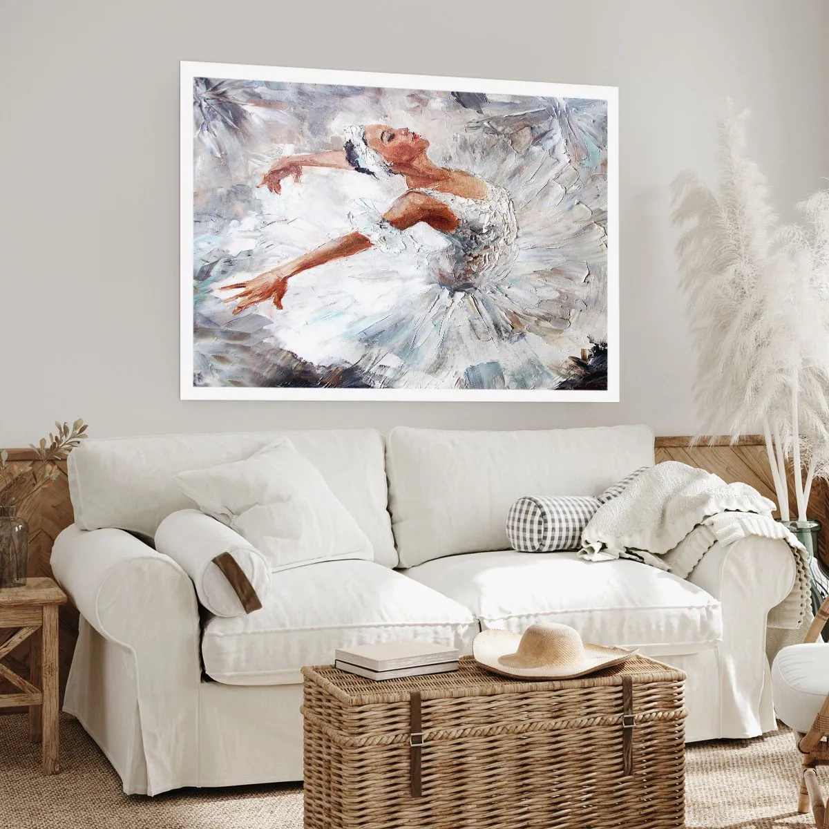 Affiche - Poster - Une ballerine en robe blanche dansant - 100x70cm - Délicat et léger comme du tulle - Décoration murale moderne pour le salon et la chambre ARTTOR