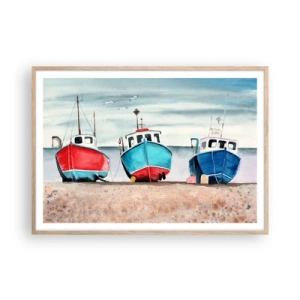 Affiche dans un chêne clair - Poster - Prêt pour la pêche - 100x70 cm