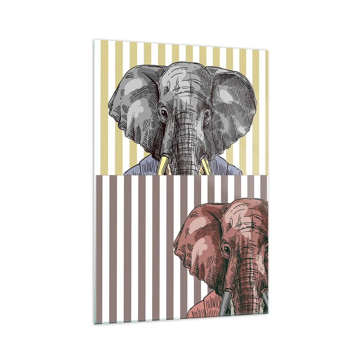 Impression sur verre - Image sur verre - Un éléphant en costume sur fond de rayures beiges - 70x100cm - Élégant par nature - Décoration murale moderne pour le salon et la chambre ARTTOR