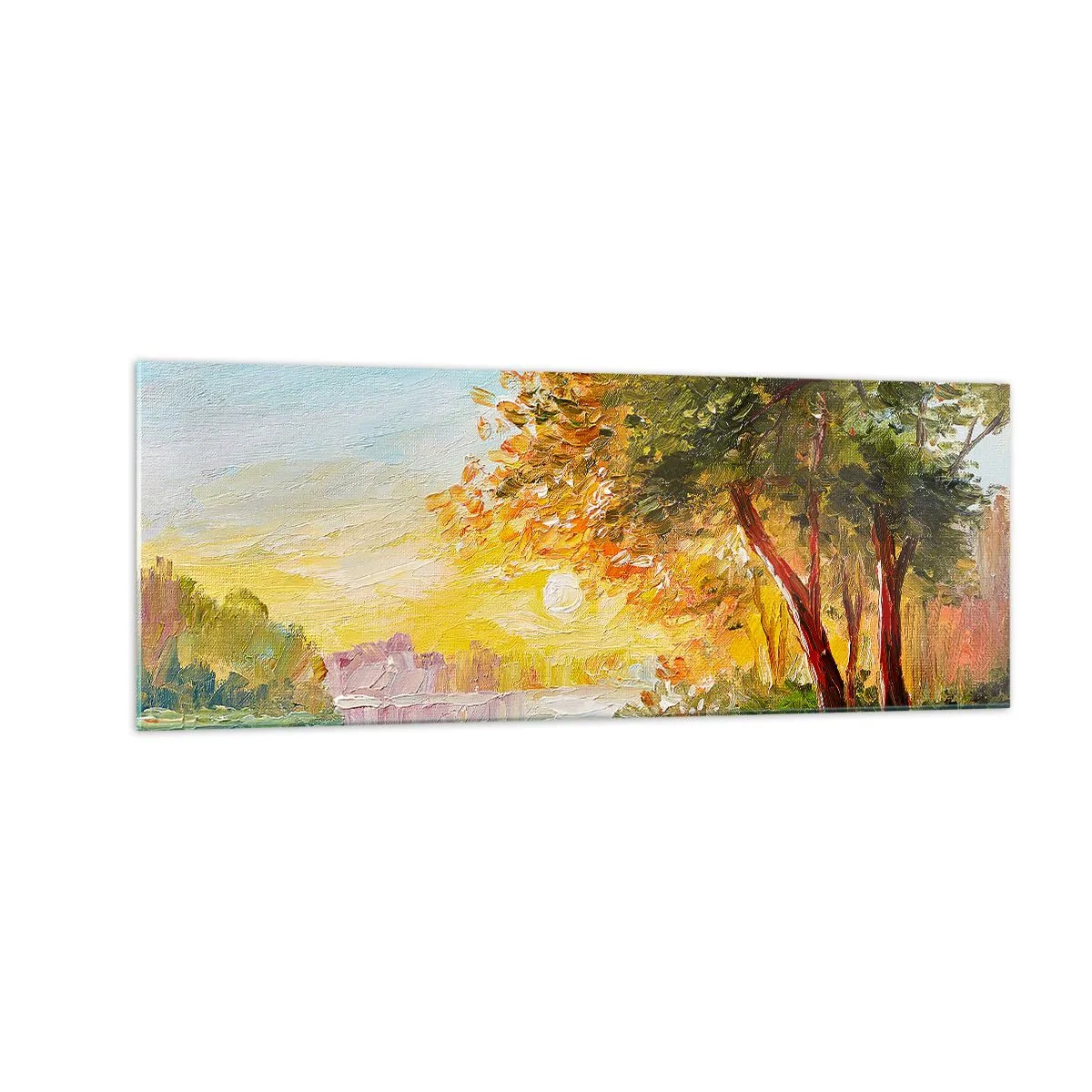 Impression sur verre - Image sur verre - Un paysage pittoresque avec une rivière et des arbres au coucher du soleil - 140x50cm - Et in Arcadia ego - Décoration murale moderne pour le salon et la chambre ARTTOR
