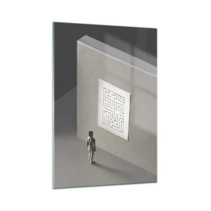 Impression sur verre - Image sur verre - Enfant dans un labyrinthe avec un symbole d'énigme - 50x70cm - Mais où suis-je? - Décoration murale moderne pour le salon et la chambre ARTTOR