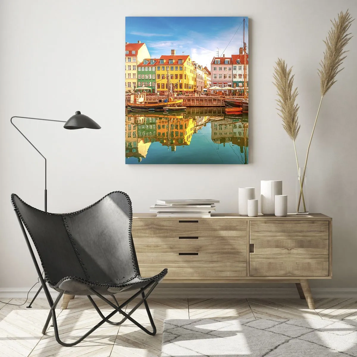 Impression sur verre - Image sur verre - Maisons colorées sur le canal avec des reflets dans l'eau - 50x70cm - Aussi lisse qu'un miroir au-dessus de l'eau - Décoration murale moderne pour le salon et la chambre ARTTOR