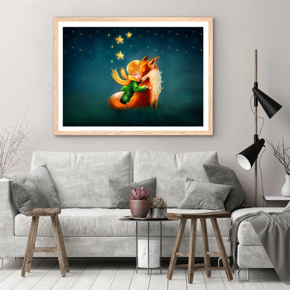 Affiche dans un chêne clair - Poster - Petit Prince - 100x70 cm