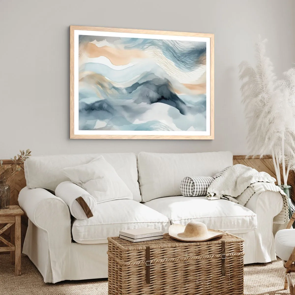Affiche dans un chêne clair - Poster - Abstraction enneigée et brumeuse - 40x30 cm