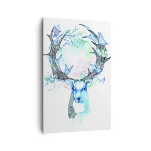 Impression sur toile - Image sur toile - Un graphique de cerf fantaisiste avec un motif de nature et de papillon - 80x120cm - La force et la délicatesse de la nature - Décoration murale moderne pour le salon et la chambre ARTTOR