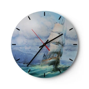 Horloge murale - Pendule murale - Un voilier dans une mer agitée sous un ciel nuageux - 30x30cm - Vents favorables - Décoration murale moderne pour le salon, la cuisine et la chambre ARTTOR