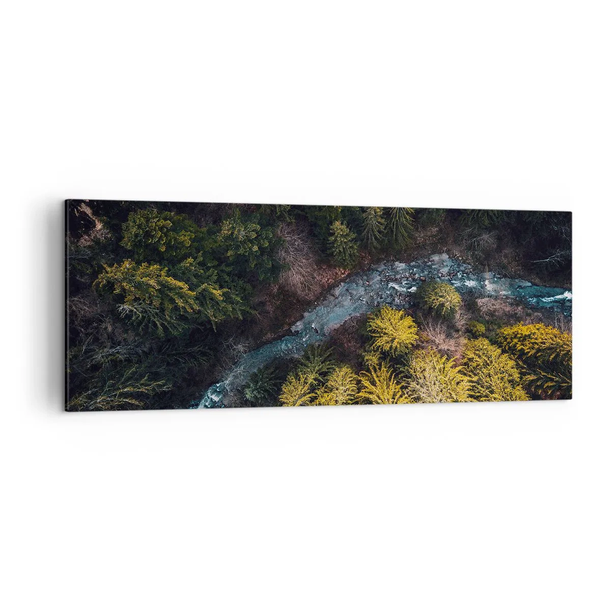 Impression sur toile - Image sur toile - Vue d'en haut d'une forêt avec une rivière sinueuse - 140x50cm - De plus en plus vite - Décoration murale moderne pour le salon et la chambre ARTTOR