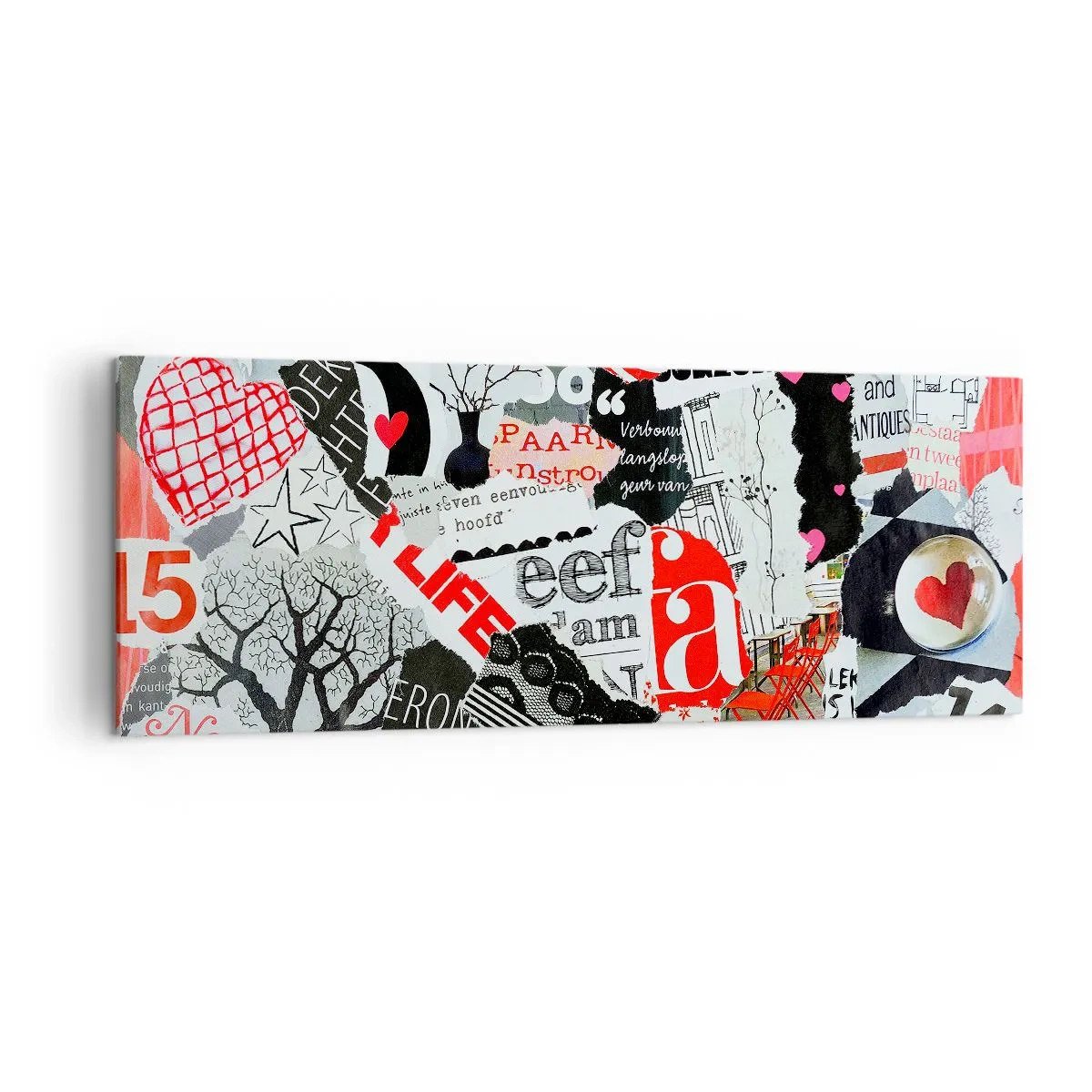 Impression sur toile - Image sur toile - Un collage coloré avec des inscriptions, des cœurs et des graphiques. - 140x50cm - Collage hipster - Décoration murale moderne pour le salon et la chambre ARTTOR