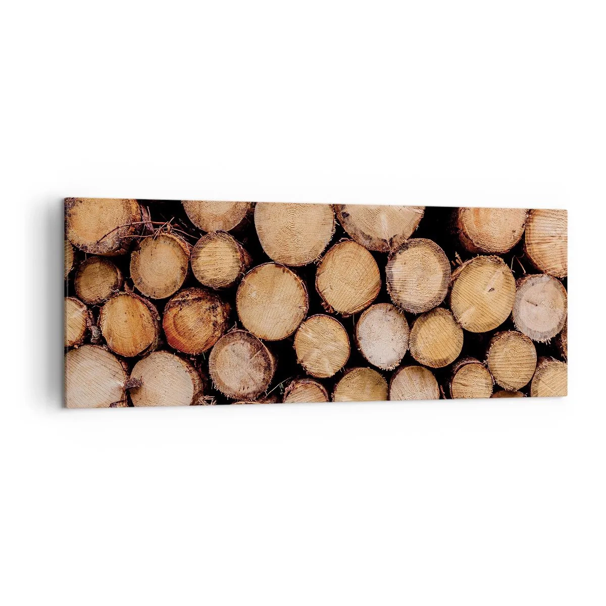 Impression sur toile - Image sur toile - Des tas de troncs d'arbres abattus disposés en harmonie - 140x50cm - Nouveau commencement - Décoration murale moderne pour le salon et la chambre ARTTOR