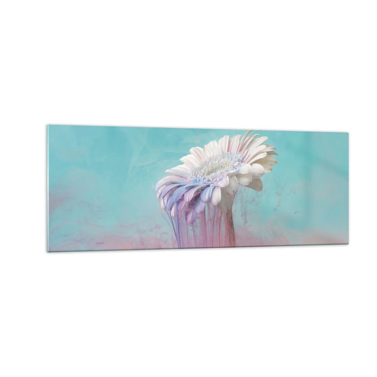 Impression sur verre - Image sur verre - Gerbera pastel avec effet flou - 140x50cm - Le monde souterrain des fleurs - Décoration murale moderne pour le salon et la chambre ARTTOR