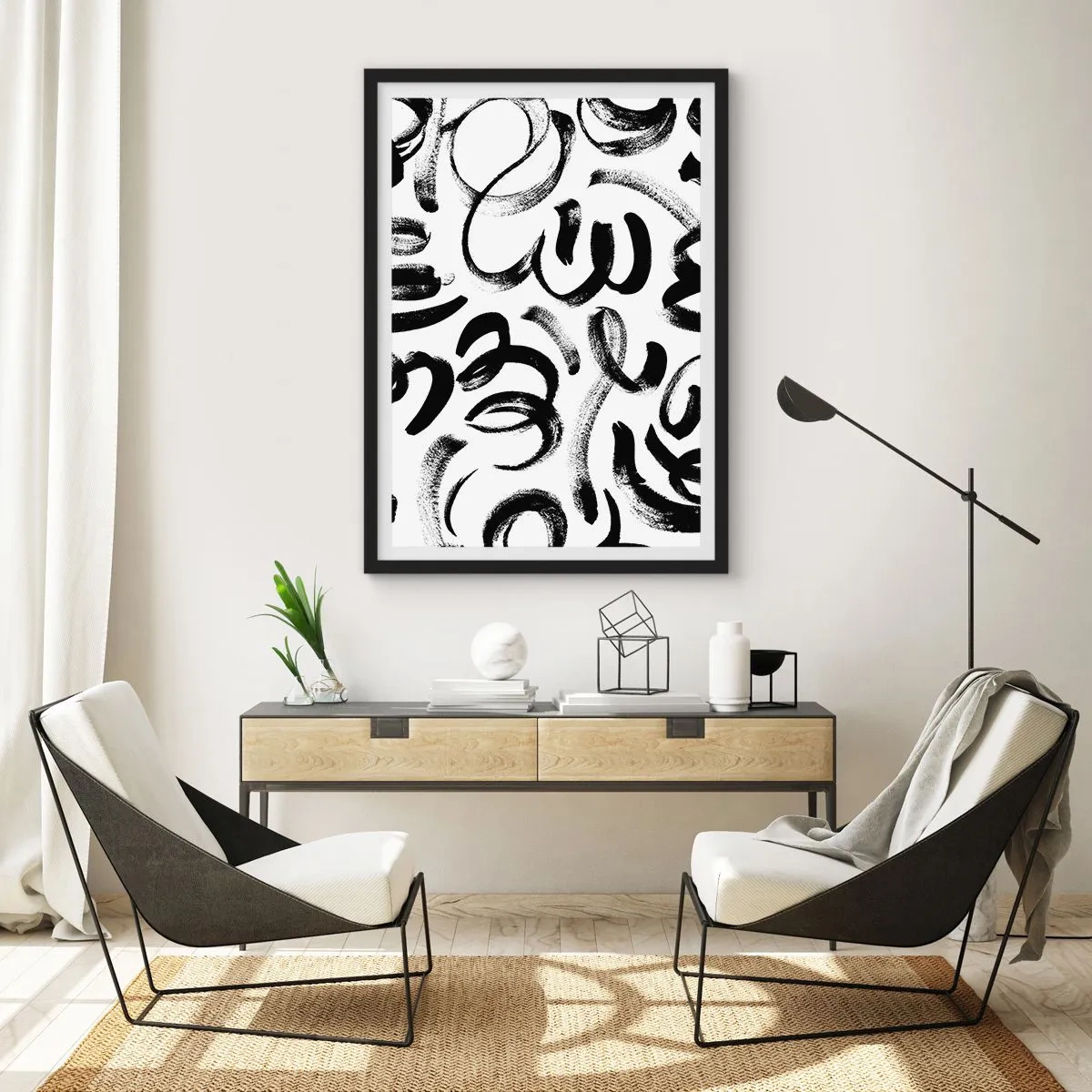 Affiche dans un cadre noir - Poster - Noir sur blanc - 70x100 cm