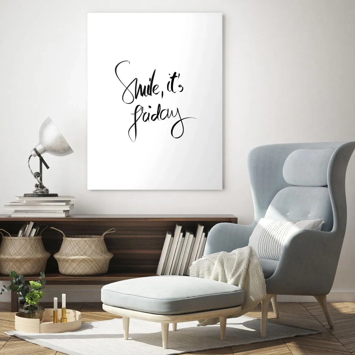 Impression sur verre - Image sur verre - Citation « Souriez, c'est vendredi » en calligraphie - 50x70cm - Joie réelle - Décoration murale moderne pour le salon et la chambre ARTTOR