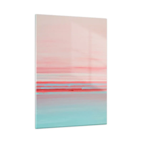 Impression sur verre - Image sur verre - Rayures verticales dans des tons pastel de rose et de bleu - 50x70cm - Abstraction à l'aube - Décoration murale moderne pour le salon et la chambre ARTTOR