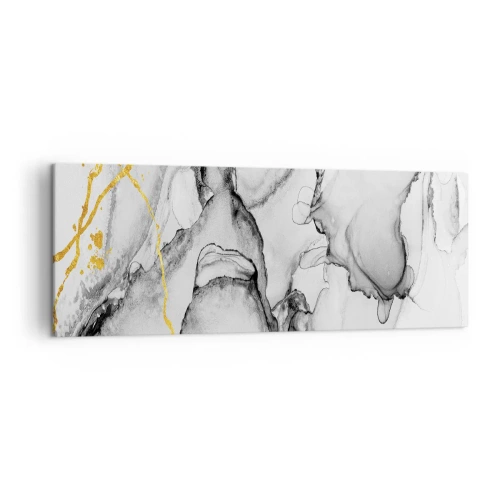 Impression sur toile - Image sur toile - Motifs abstraits en noir et blanc avec des accents dorés - 140x50cm - Composition à motif or - Décoration murale moderne pour le salon et la chambre ARTTOR