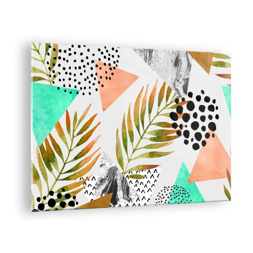 Impression sur verre - Image sur verre - Formes géométriques et feuilles aux couleurs pastel - 70x50cm - Décoration avec feuille de palmier - Décoration murale moderne pour le salon et la chambre ARTTOR