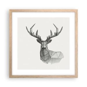 Affiche dans un chêne clair - Poster - Cerf dans un style cubique - 40x40 cm