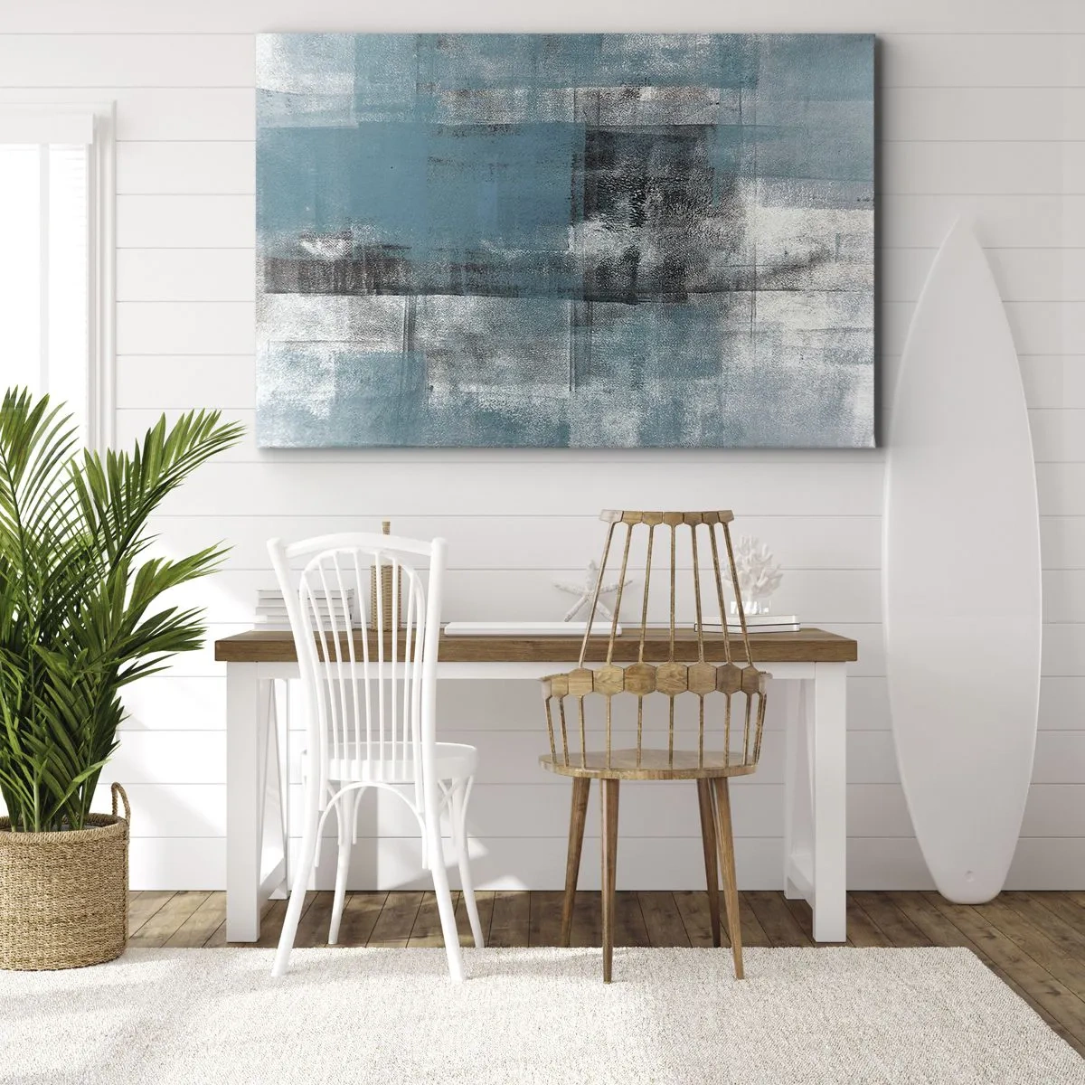 Impression sur toile - Image sur toile - Une composition abstraite dans des tons de bleu avec texture et couches. - 120x80cm - Eau et air - Décoration murale moderne pour le salon et la chambre ARTTOR