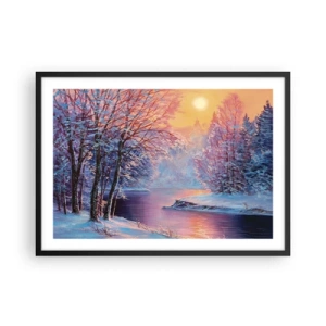 Affiche dans un cadre noir - Poster - Paysage d'hiver avec rivière et arbres au lever du soleil - 70x50cm - Couleurs d'hiver - Décoration murale moderne pour le salon et la chambre ARTTOR