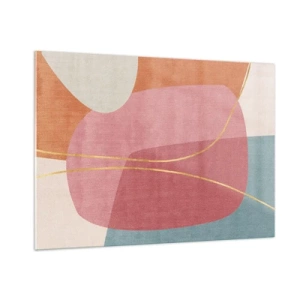 Impression sur verre - Image sur verre - Formes pastel avec des lignes dorées entrecroisées - 100x70cm - Composition pastel au fil d'or - Décoration murale moderne pour le salon et la chambre ARTTOR