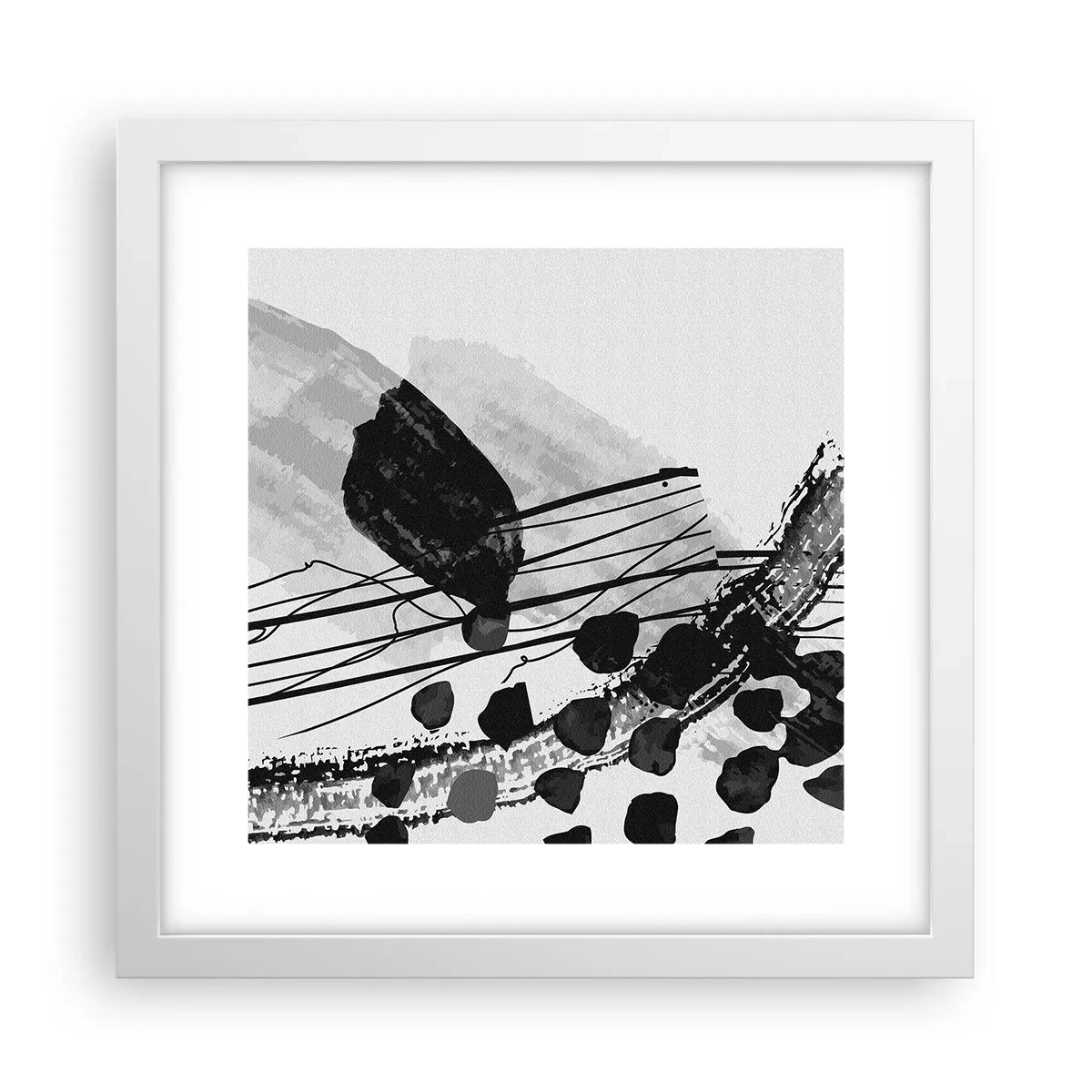 Affiche dans un cadre blanc - Poster - Abstraction organique noir et blanc - 30x30 cm