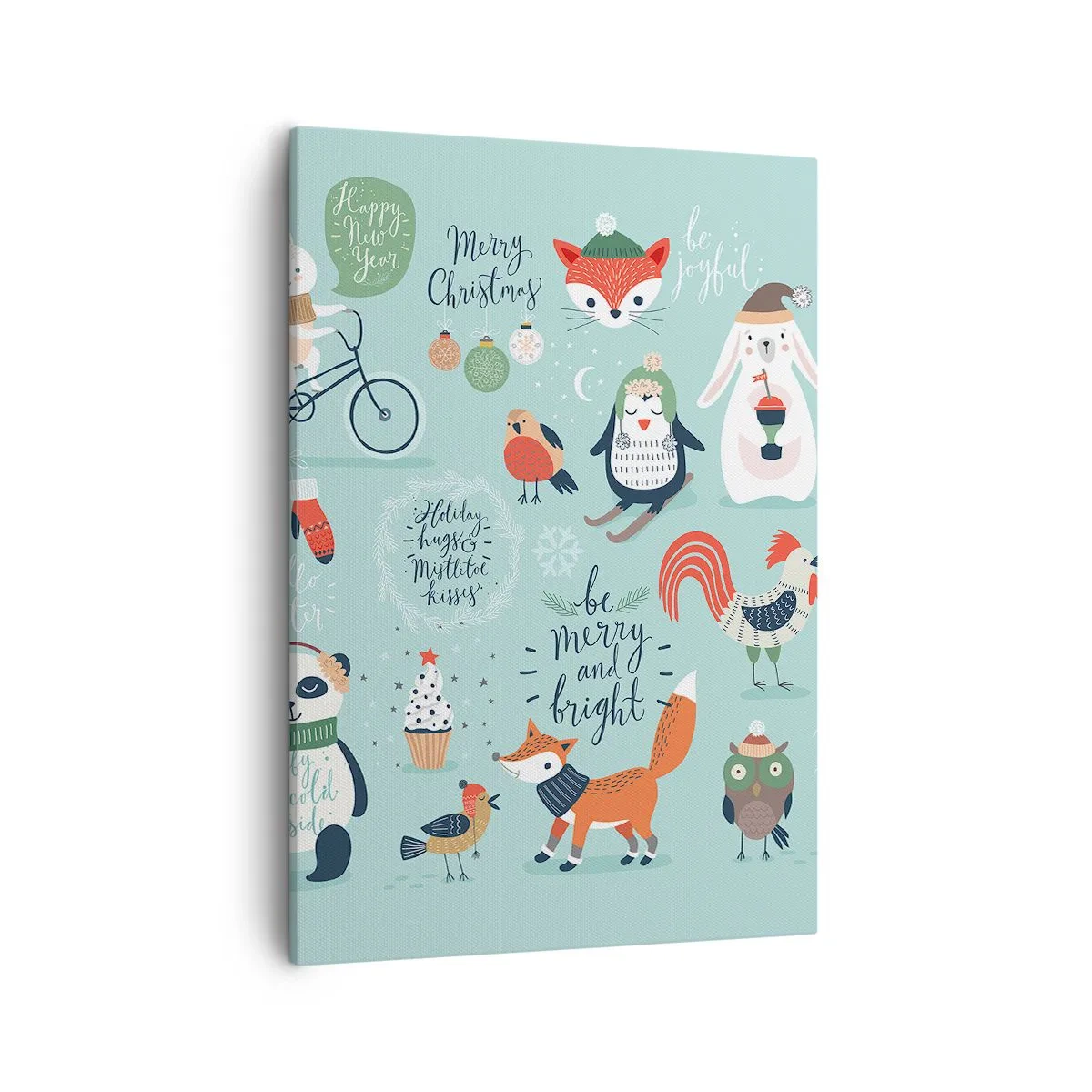 Impression sur toile - Image sur toile - Illustration de Noël d'animaux dans une ambiance hivernale - 50x70cm - Que ce soit toujours Noël ! - Décoration murale moderne pour le salon et la chambre ARTTOR
