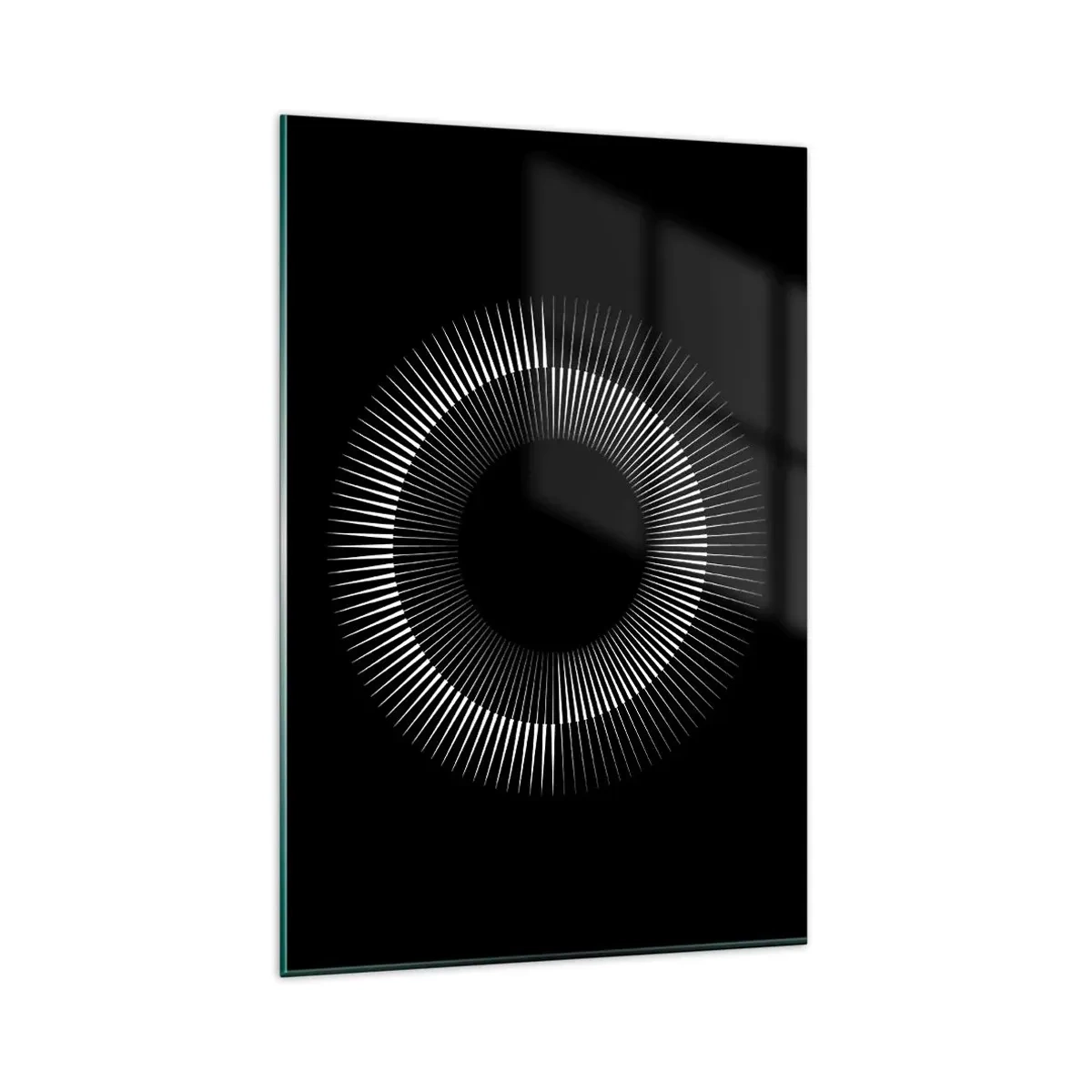 Impression sur verre - Image sur verre - Cercle graphique avec des rayons en noir et blanc - 80x120cm - Soleil noir - Décoration murale moderne pour le salon et la chambre ARTTOR