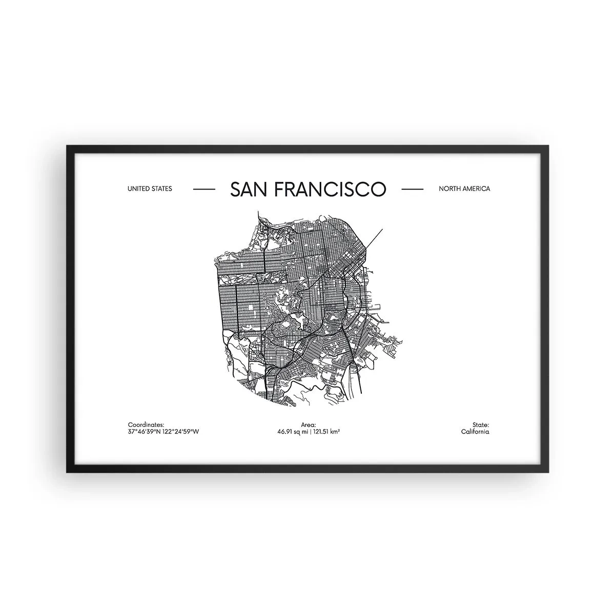 Affiche dans un cadre noir - Poster - Anatomie de San Fransisco - 91x61 cm