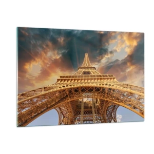 Impression sur verre - Image sur verre - La Tour Eiffel prise à vol d'oiseau - 120x80cm - Comment l'humanité a atteint le ciel - Décoration murale moderne pour le salon et la chambre ARTTOR