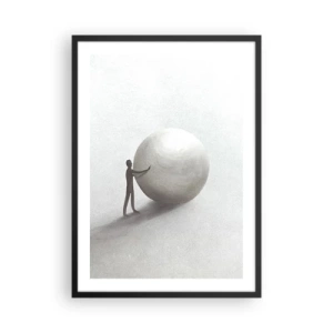 Affiche dans un cadre noir - Poster - Une figure minimaliste avec une grosse boule sur un fond neutre. - 50x70cm - Jeu de la vie - Décoration murale moderne pour le salon et la chambre ARTTOR